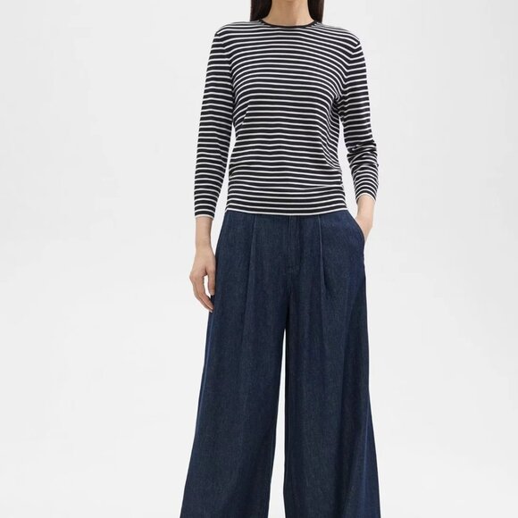 THEORY Pleated Wide-Leg Pant in Denim Jeans 24 Indigo Drape Denim, 32,MSRP 295$ - Picture 1 of 4